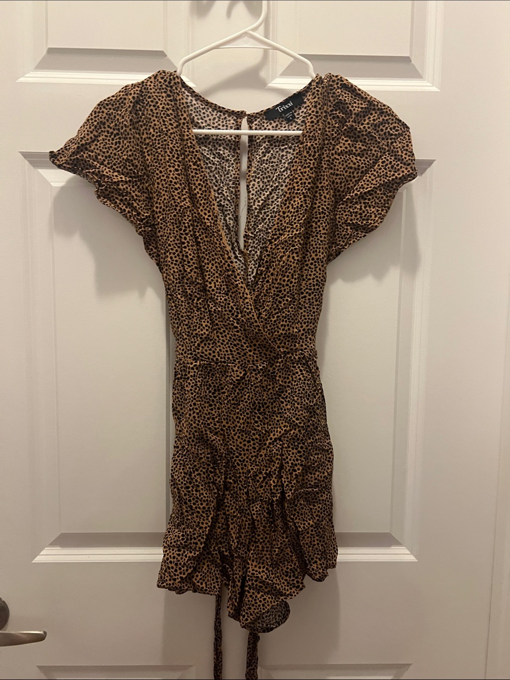Trixxi Tan and Black Leopard Print Mini Romper Small